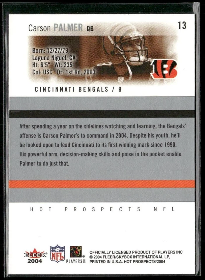 2004 Fleer Hot Prospects Carson Palmer #13 Cincinnati Bengals - Image 2 of 2