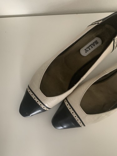1980s Vintage Bally Court Shoes Ballet Flat Leather Size 6.5 Black And White - Picture 7 of 10