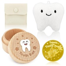 Tooth Fairy Gifts with Tooth Holder - Tooth Box Kit for Kids Lost Teeth White