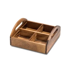Acacia Wood 4 Compartment Snack Tray With Handles Serving Caddy For Nuts