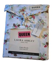 Laura Ashley 100 Cotton Percale Pinecone Toss Pattern Holiday Queen Sheet Set