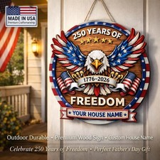 USA 250th Anniversary Personalized Door Sign, Patriotic Eagle Wood Sign, Custom
