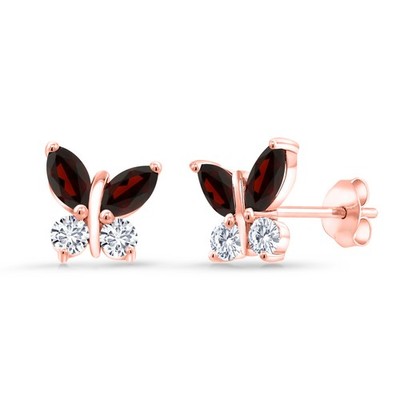 18K Rose Gold Plated Silver Marquise Garnet and White Lab Grown Diamond