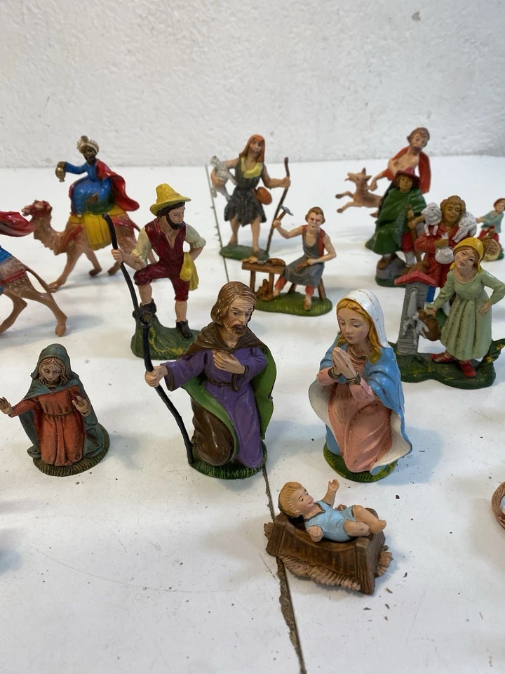 Presepe vintage resina 27 pezzi dipinti a mano Re Magi cammelli pastori 10-12 cm - Image 4 of 4