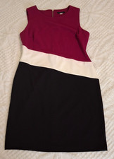 Tommy Hilfiger Size 12 Color Block Sheath Dress Fuchsia White Black Stretch Zip
