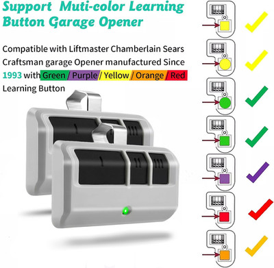 2PCS remotes for Chamberlain 893 LiftMaster Craftsman 5colour Learning Button