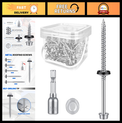 Metal Roofing Screws #10 x 3'' - 330pcs Hex Head Self-Drilling, Rust-Resistant, E