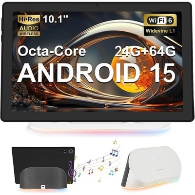 Android 15 Tablet with Charging Speaker Dock Tablets Otca-Core CPU 24GB RAM 64GB