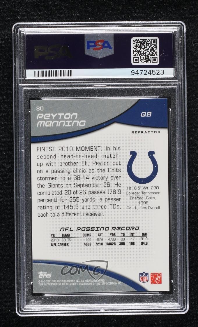2011 Topps Finest X-Fractor 277/399 Peyton Manning #80 PSA 8 HOF 10p1 view 2