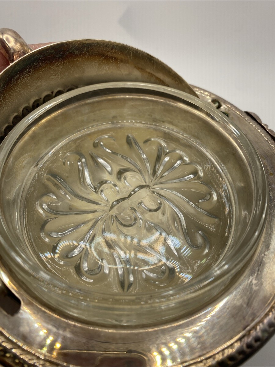 米国老舗 F.B. Rogersのライオン足とライナー付 バターディッシュ VTG 1883 FB Rogers Silver Co Roll Top Caviar/Butter Dish Server