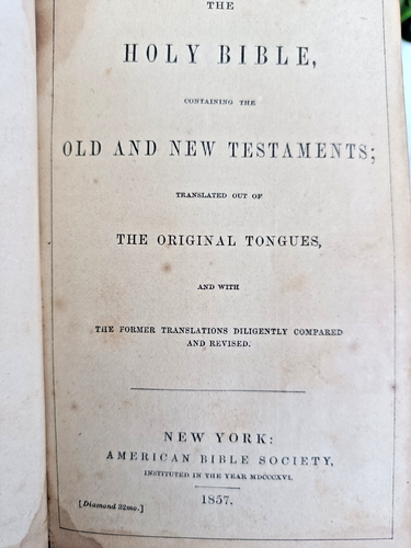 1857 HOLY BIBLE Antique Pre-CIVIL WAR ERA Leather AMERICAN BIBLE SOCIETY (T269) - Picture 5 of 15