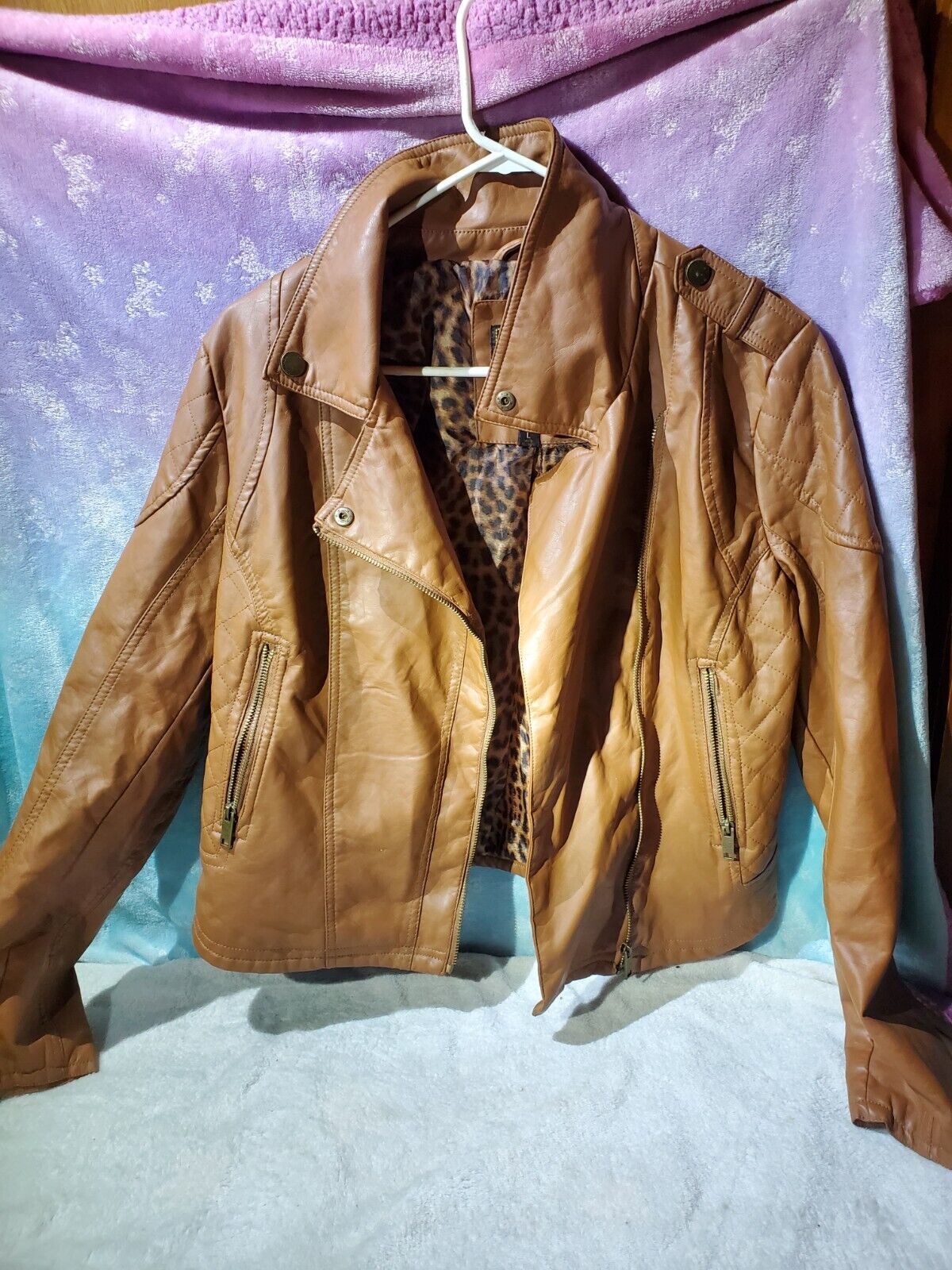 Large Dollhouse Outerwear Moto Style Brown Faux L… - image 7