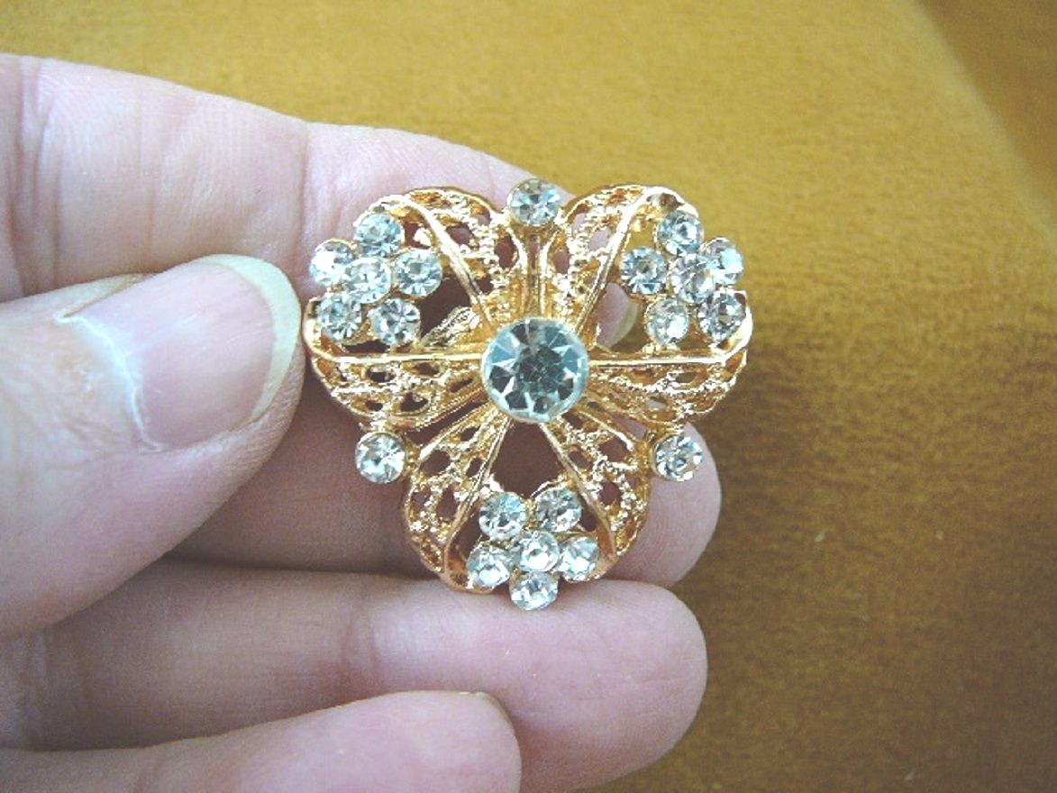 bb604-40) white rhinestone crystal ornate clover flower gold tone