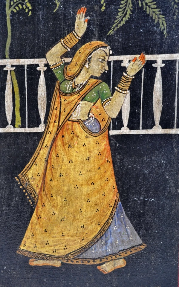 Painel de parede antigo de madeira para mulher pintura de senhora original antigo fino pintado à mão - Imagem 2 de 4