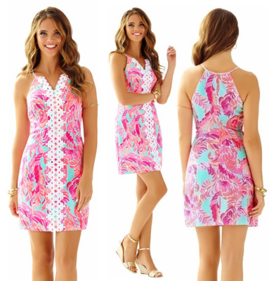 Lilly Pulitzer Pearl Poolside Blue Love Birds Lace Detail Shift Dress $198  | eBay