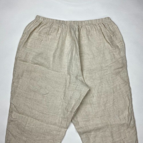 Flax Linen Ankle Pants Tapered Leg Elastic Waist Flat Front Lightweight Women L - Picture 6 of 11