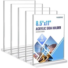8.5x11 Acrylic Sign Holder 5 Pack, Vertical Double-Sided Display Standing, Cl...