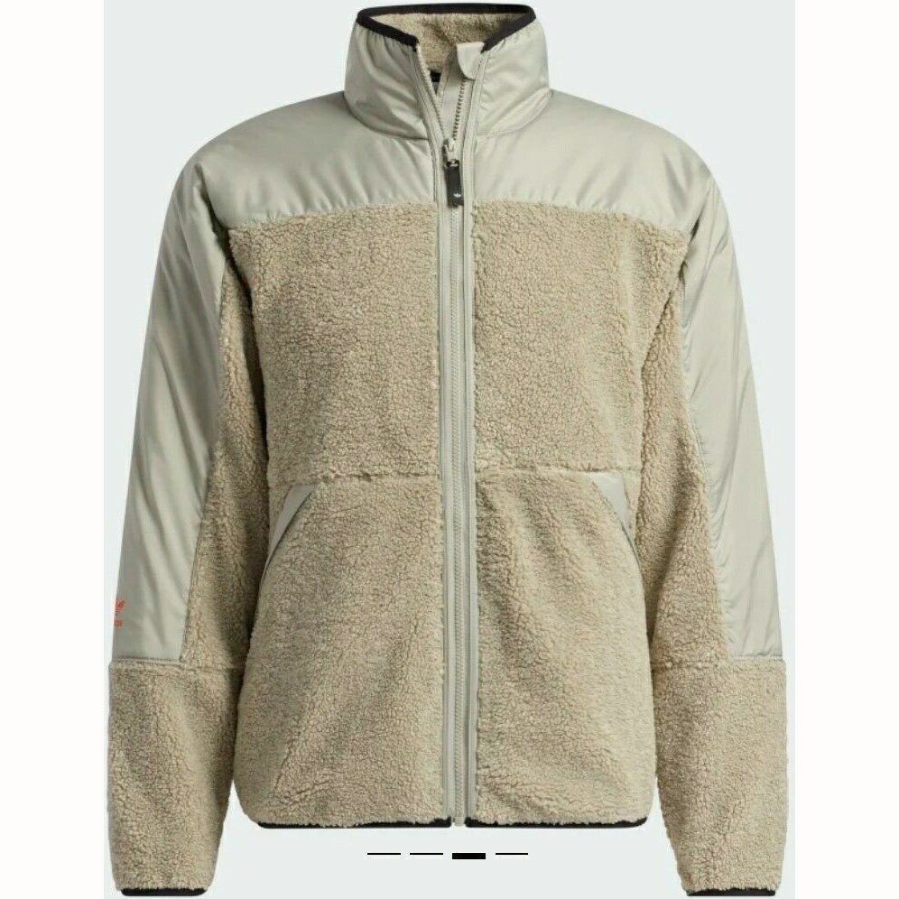 Adidas Men Feather Grey Orange Full Zip Fleece Jacket FJ7494 $110