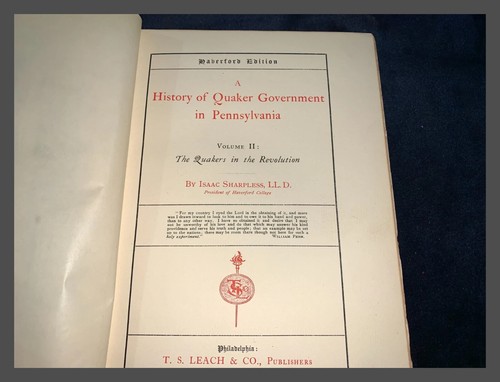 Rare Antique 1900 Isaac Sharpless “History of Quaker Government in PA” Vol 2 - Bild 7 von 9