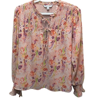 Ophelia Roe Pink Sheer Country Floral Shirt Women M