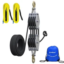 Block and Tackle 4400LBS Breaking Strength Heavy Duty Pulley Hoist, 65 Ft Rope