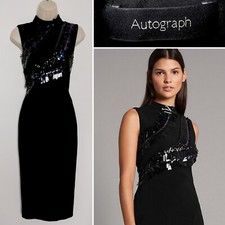 Marks & Spencer Black Embellished Sleeveless Bodycon Midi Dress Size 8 Evening 