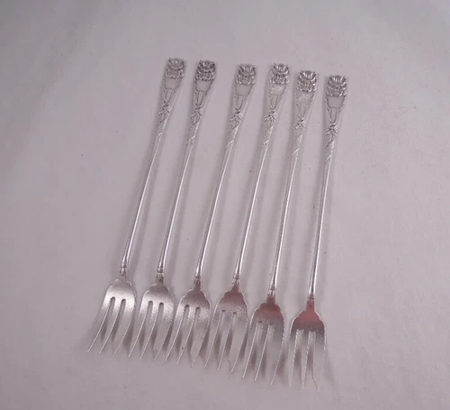 GORHAM PEAU DE LION BAT STERLING SILVER SET 6 COCKTAIL SEAFOOD FORKS