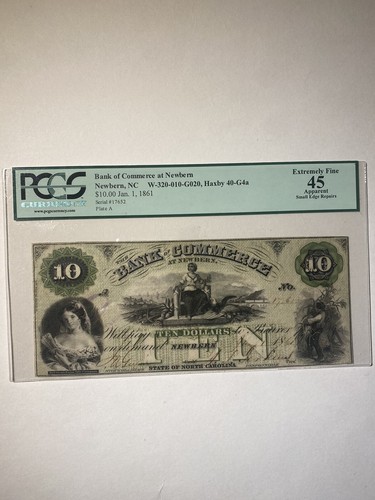 Bank Of Commerce At Newbern North Carolina $10 1861 Extremely Fine