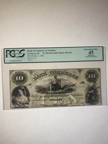 Bank Of Commerce At Newbern North Carolina $10 1861 Extremely Fine - Picture 1 of 2