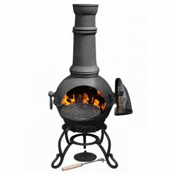 100 Cast Iron Chimenea Large 115cm Black With Hinged BBQ Grill TOLEDO