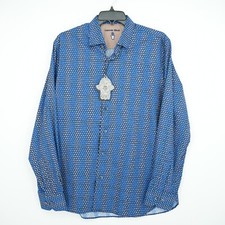 Visconti Black Men's Long Sleeve Shirt M Blue Black White Geo Print NWT 135