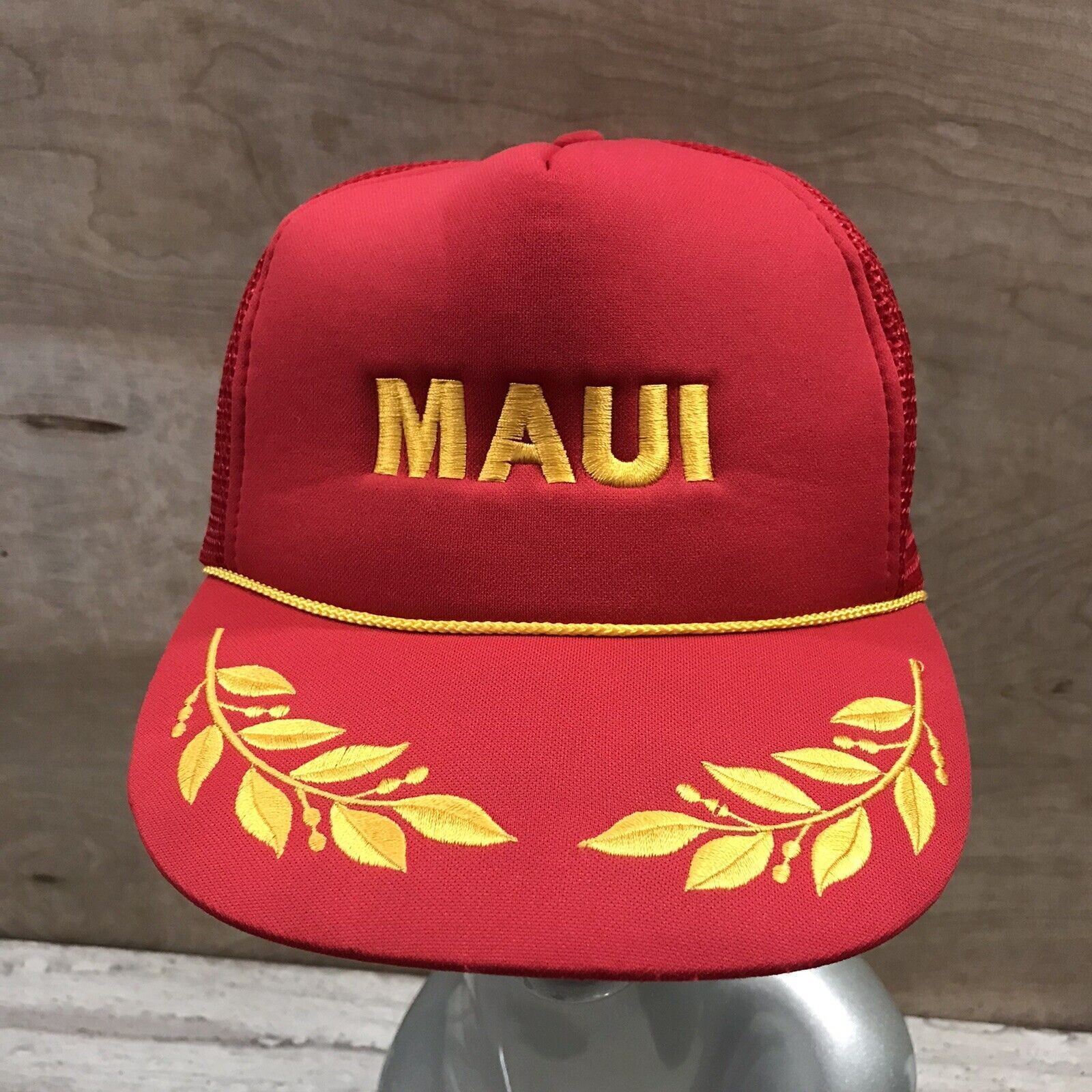 Vintage Red Mesh Maui Hawaiian Headwear Trucker SnapBack Foam Rope Hat