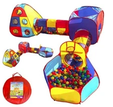 Playz 5-Piece Playhouse Tent Crawl Tunnel and Ball Pit with Basketball Hoop