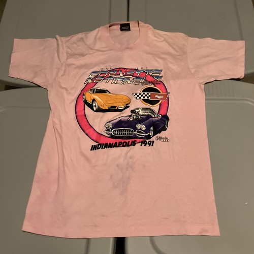 Mens 1991 Vintage Corvette National 7th Annual Pink Screen Stars T Shirt Large