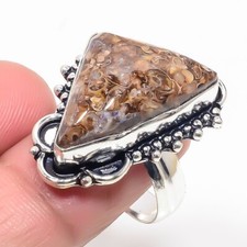 Natural Turritella Agate Gemstone 925 Sterling Silver Jewelry Ring Size 8 USA