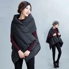Women Down Vest Jacket Winter Oversized Casual Cape Parka Poncho Waistcoat New 