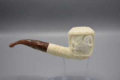 Ornate Rhodesian Pipe Unicorn Embossed BLOCK MEERSCHAUM-NEW-HANDMADE Case#1004