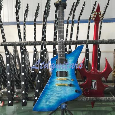 Quilted Maple Top Explorer Blue Burst Snakebyte Electric Guitar HH Active Pickup
