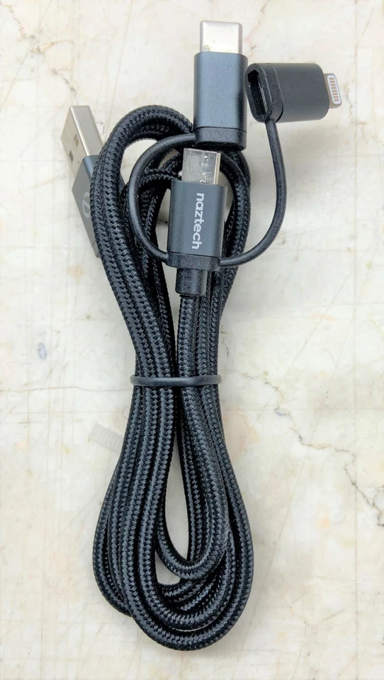 NAZTECH Braided 3in1 Hybrid USB Cable for Micro USB, Lighting, USB-C Devices - Image 3 of 4