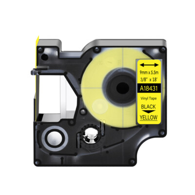 1PK Black on Yellow Vinyl Label 18431 9mm for DYMO Rhino 5000 5200 6000 Tape