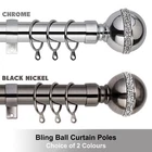 Bling Extendable Metal Curtain Pole Poles 28mm Includes Finals Rings Fittings