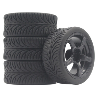 4x 1/10 RC Rubber Tires and Wheels Rims 12mm Hex For HSP MST Tamiya On Road Car