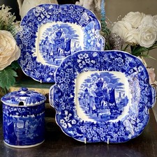 Blue & White WEDGWOOD Ferrara Serving Plates x2 & Jam / Honey Pot VGC