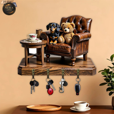 Wand Schlüsselanhänger 30cm - Bär Hund Organizer 2D 4 Haken Eingang