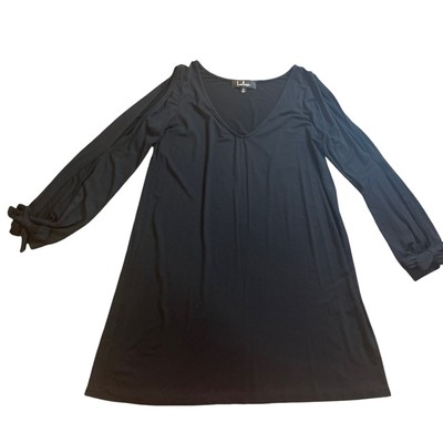 Lulus Black Cold Shoulder Tie Cuff V-Neck Shift Dress Long Sleeve Small USA