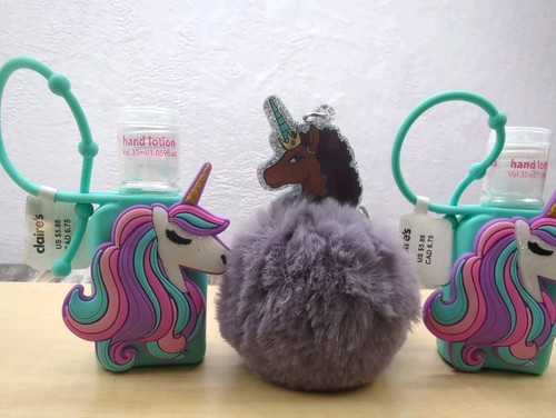HER Afro Einhorn lila Puffball Schlüsselanhänger & 2 Claire's Einhorn Lotion Neu mit Etikett süß - Bild 8 von 19