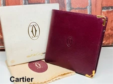 Cartier Mustline Bifold Wallet Leather Bordeaux Used Japan