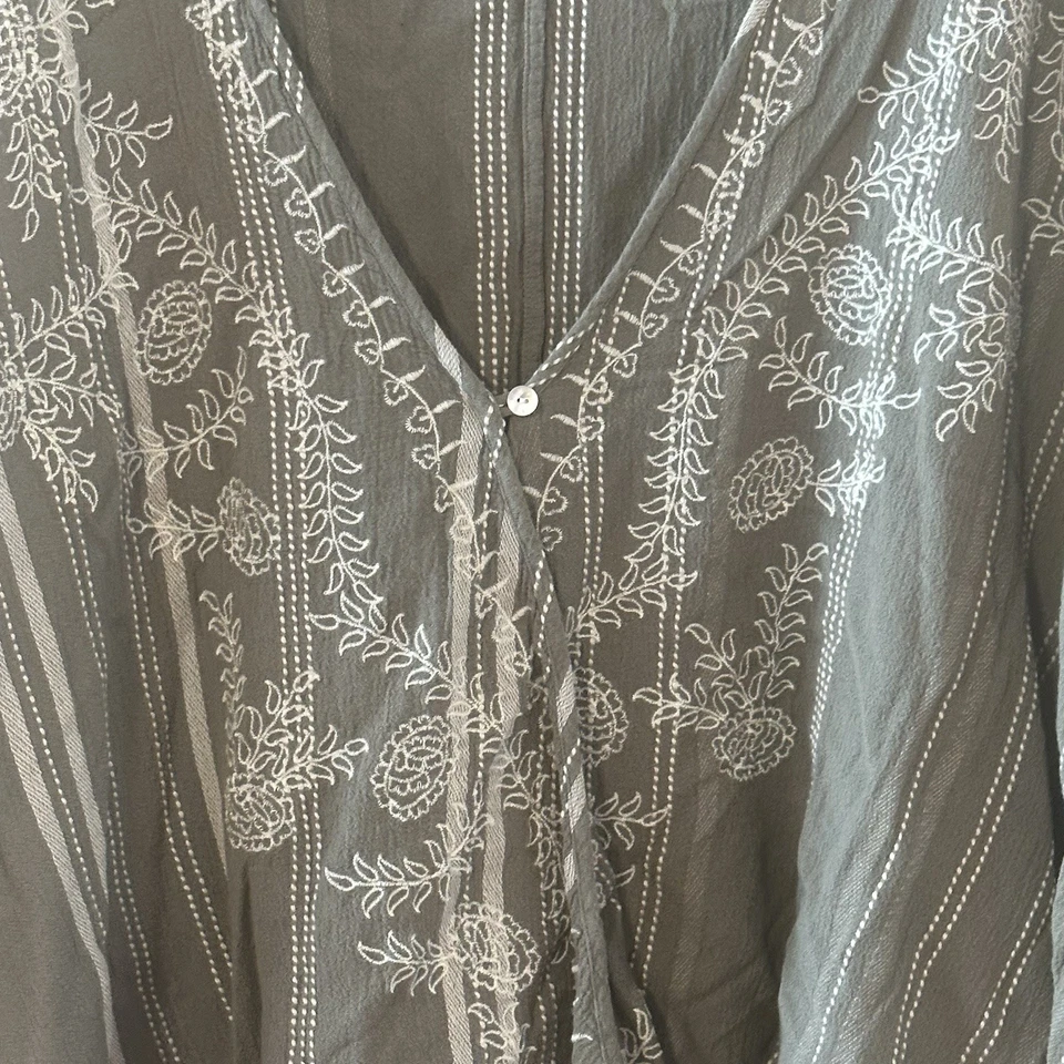 Top envolvente cuadrado bordado Purejill verde floral bordado talla grande XL-3X Foto 4 de 4