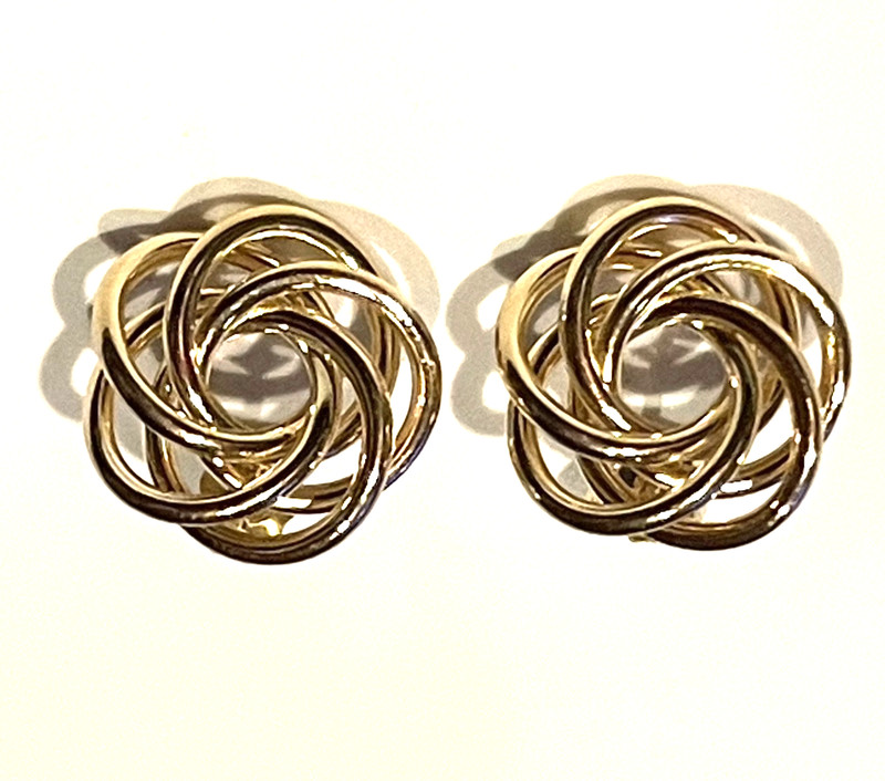 14k yellow gold twist Love knot button stud Earrings 1.7g estate vintage antique