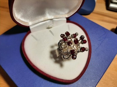 Silberring 925er Silber Einzelstück mit roten Granat - Edelsteinen